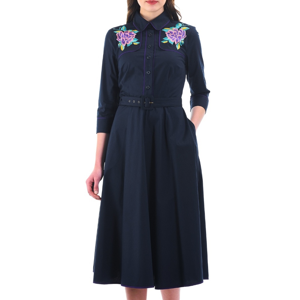 Floral Embellished Poplin Shirtdress by Eshakti Lg